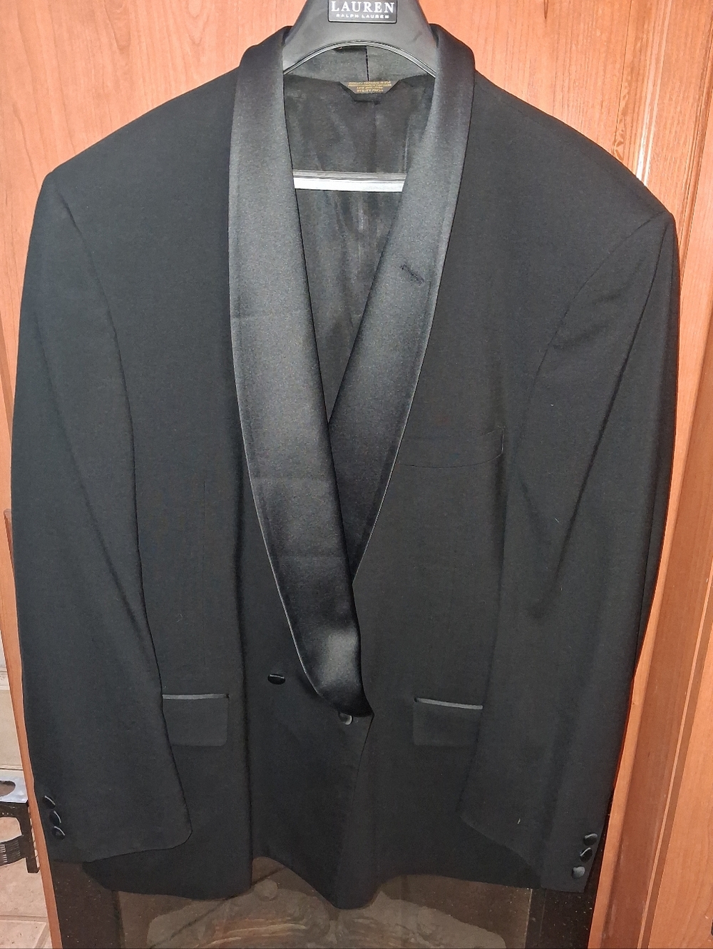 Bill Blass Black Satin Shawl Collar Wool Tuxedo Jacket- 25" PTP, 32" Length